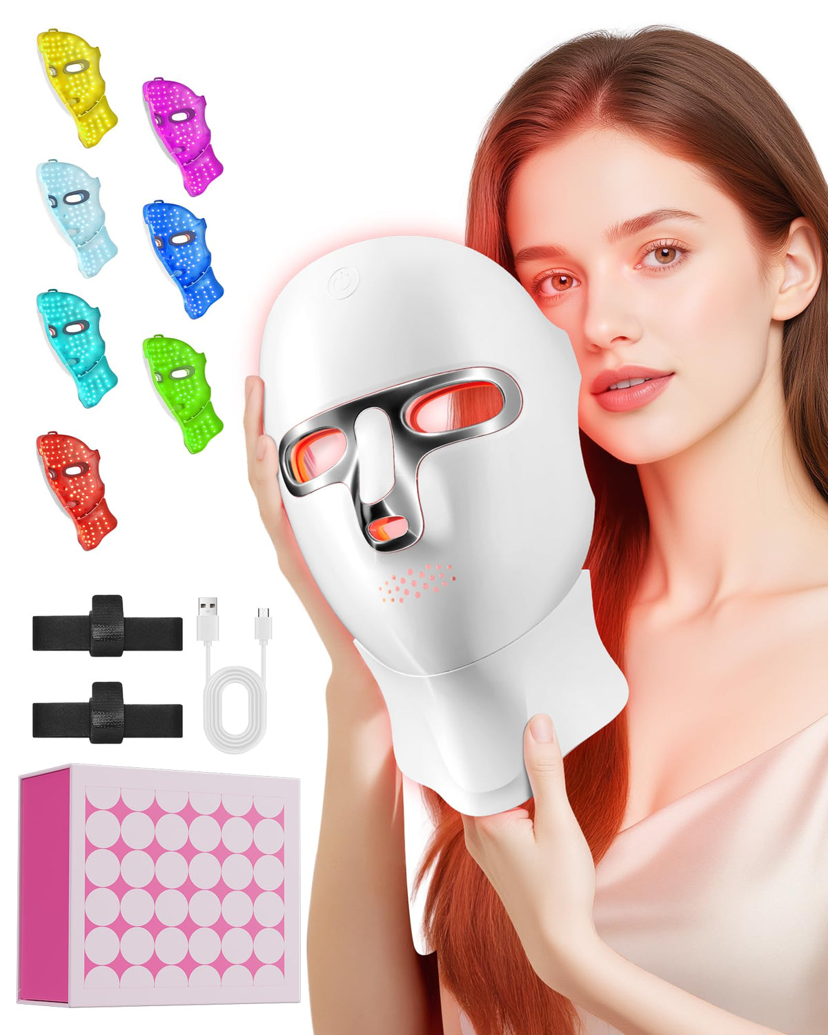 FOLOKE LED mask front view with red and infrared LEDs for at-home care