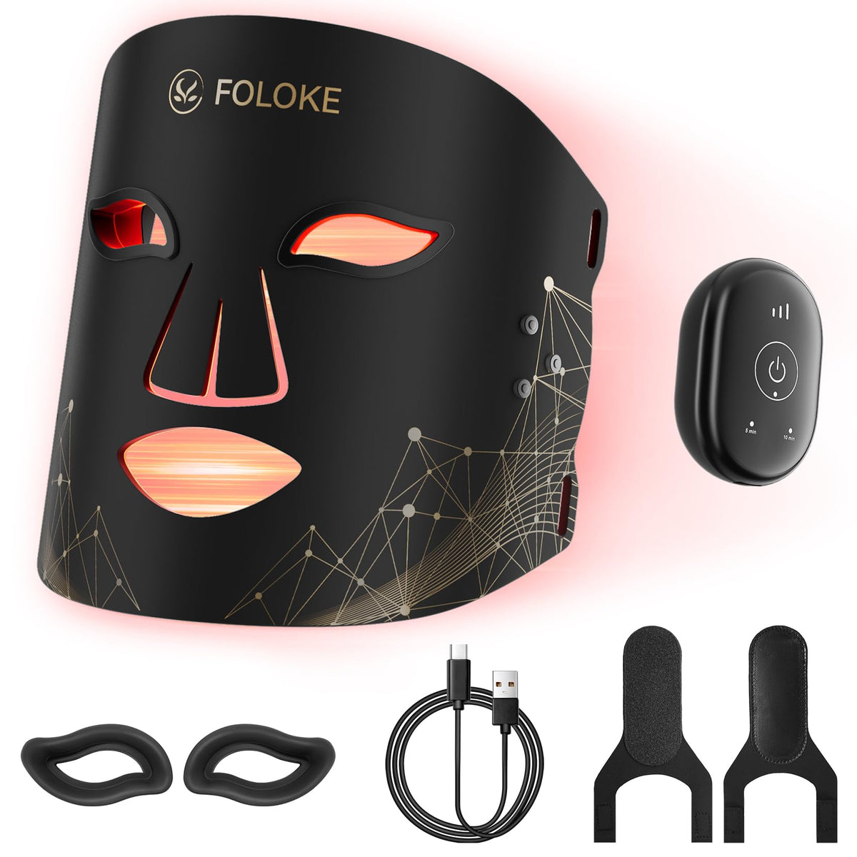 FOLOKE LED Light Therapy Mask worn on the face for home use.