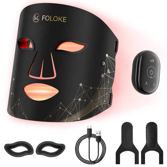 FOLOKE LED Light Therapy Mask worn on the face for home use.