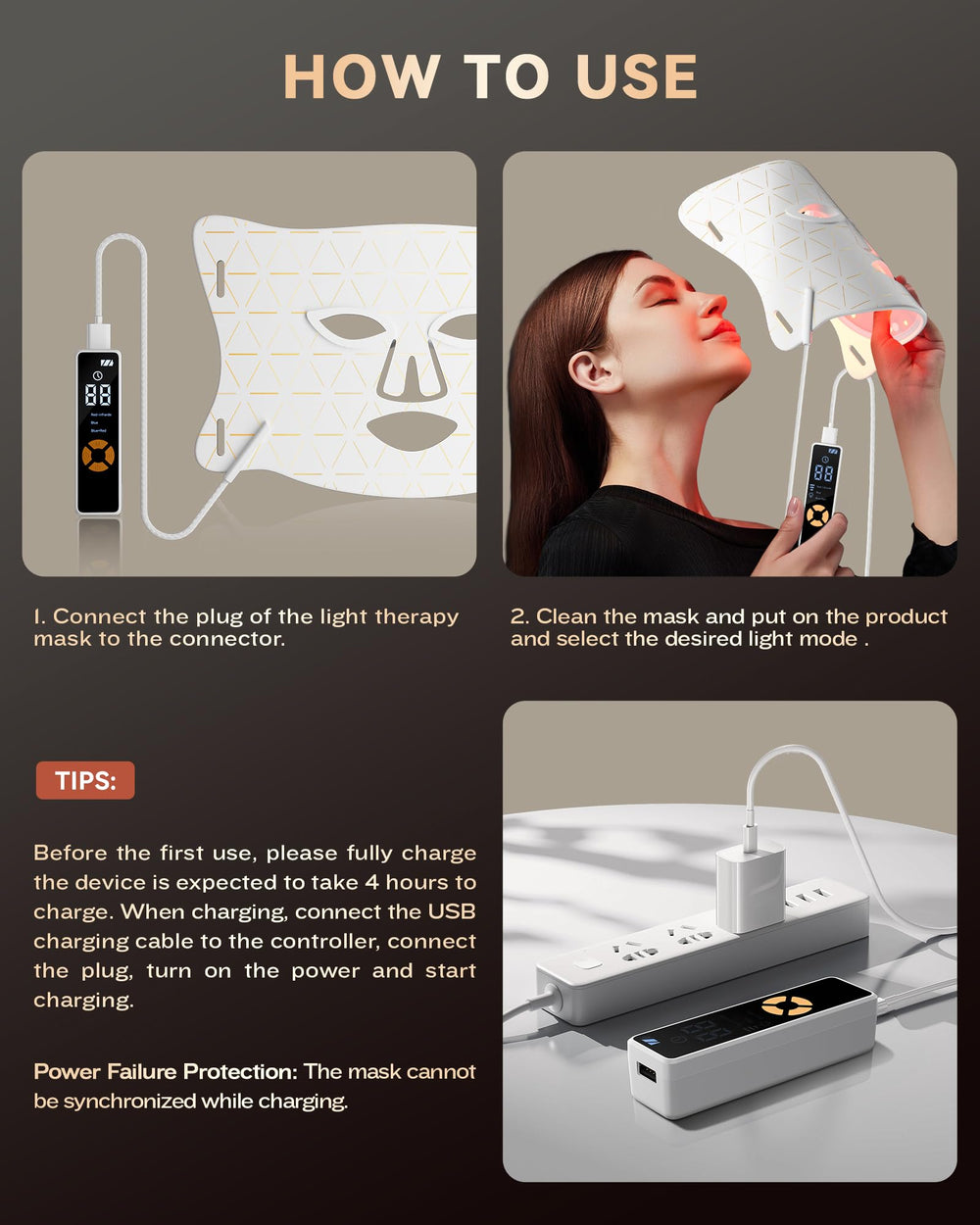 FOLOKE LED mask charging dock illustrating convenient recharge option.