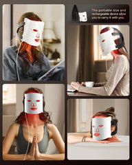 FOLOKE LED mask worn during a home routine for spa‑like treatment.
