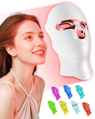 FOLOKE Sakura Pink LED mask on face for at-home light therapy.