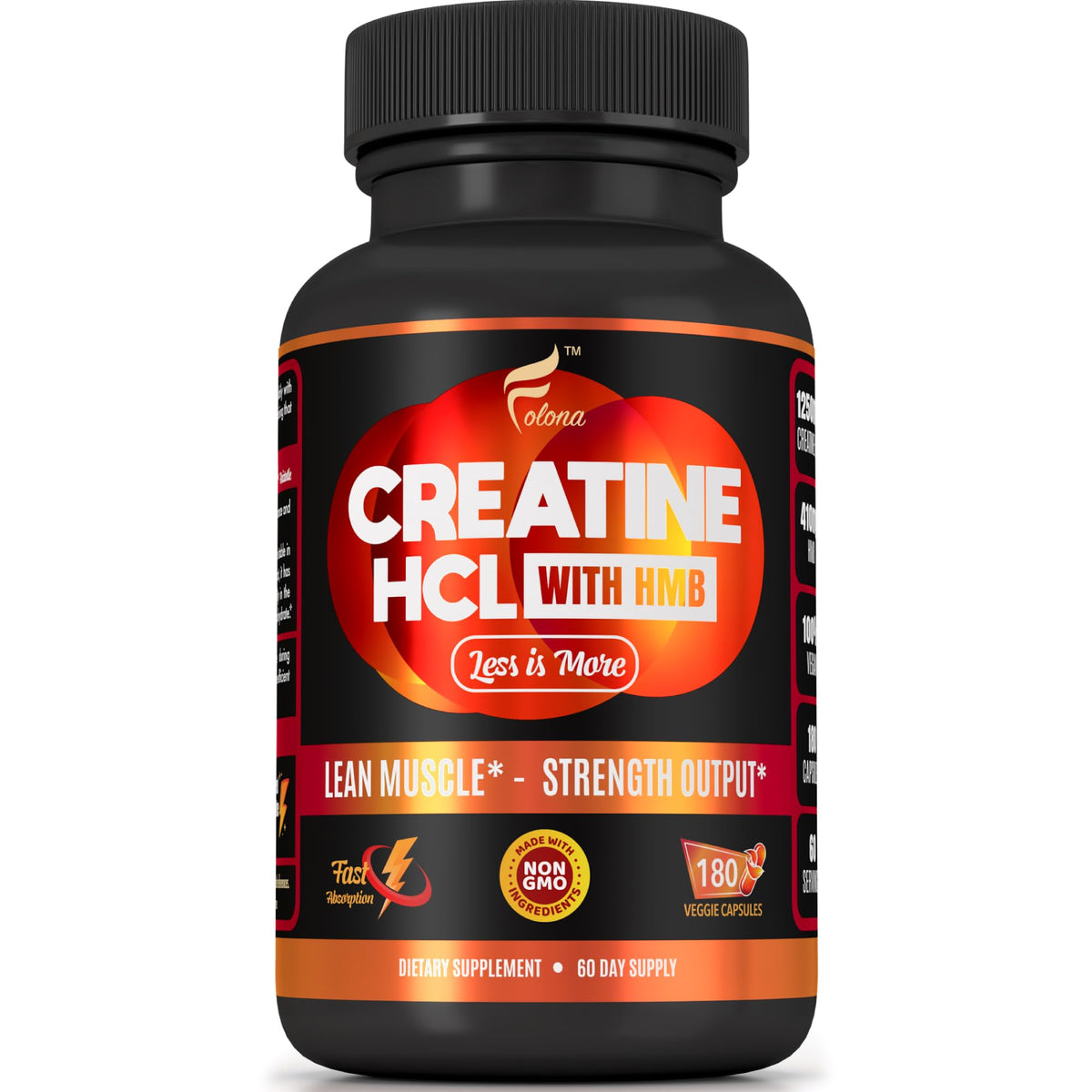 Folona Creatine HCl capsules ready for a workout boost, fast absorption.