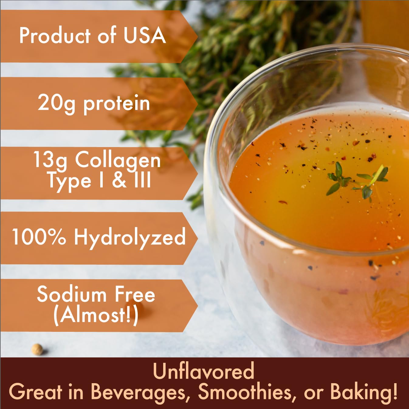 FOLONA Solo Bone Broth Powder packaging in USA, BPA-free container