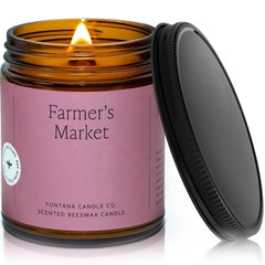 Fontana Candle Co wood wick beeswax jar with Farmers Market scent for warm ambiance