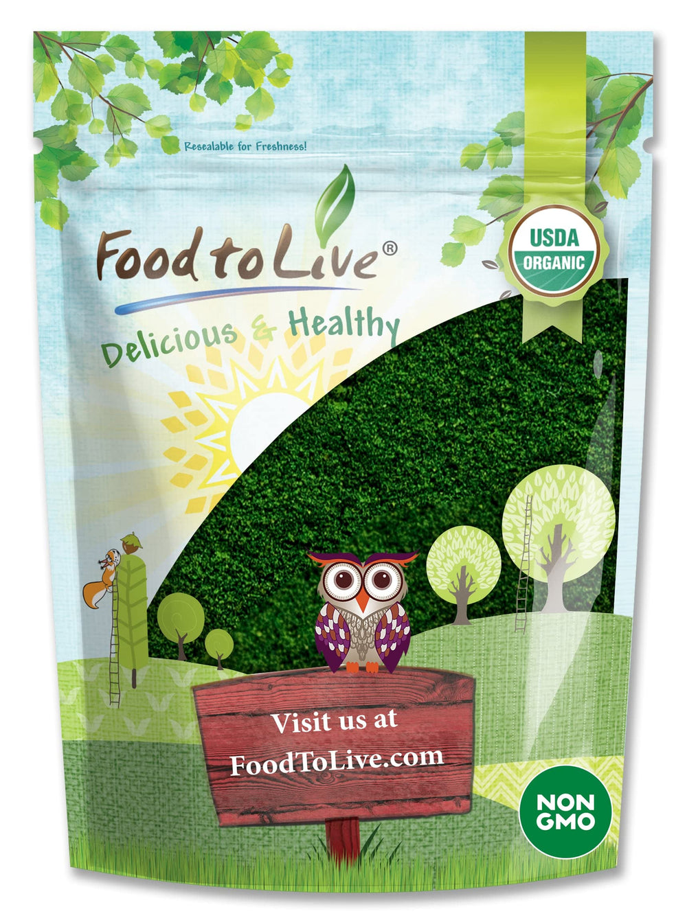 Food to Live algae powder jar showing emerald color for protein-rich smoothies.