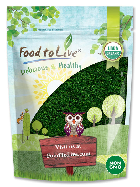 Food to Live algae powder jar showing emerald color for protein-rich smoothies.