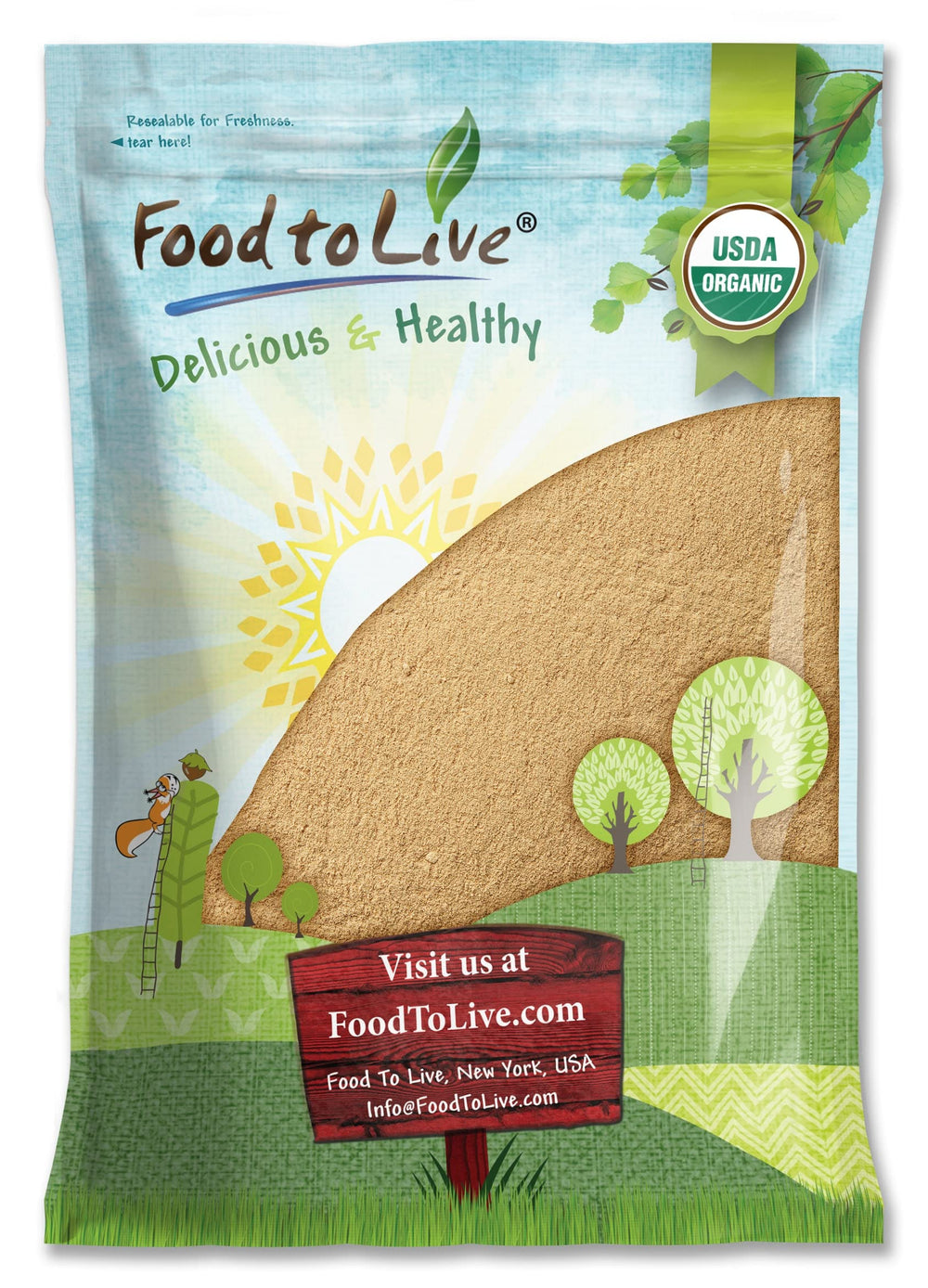 Food to Live Amla powder bag closeup showing organic raw quality for smoothies