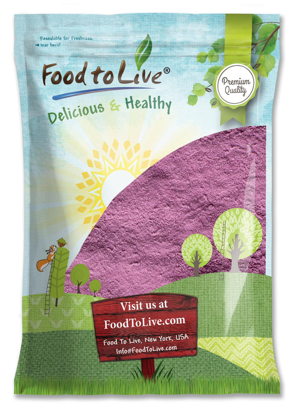 Food to Live Cherry Juice Powder bottle with bold color and cherry aroma for smoothies.