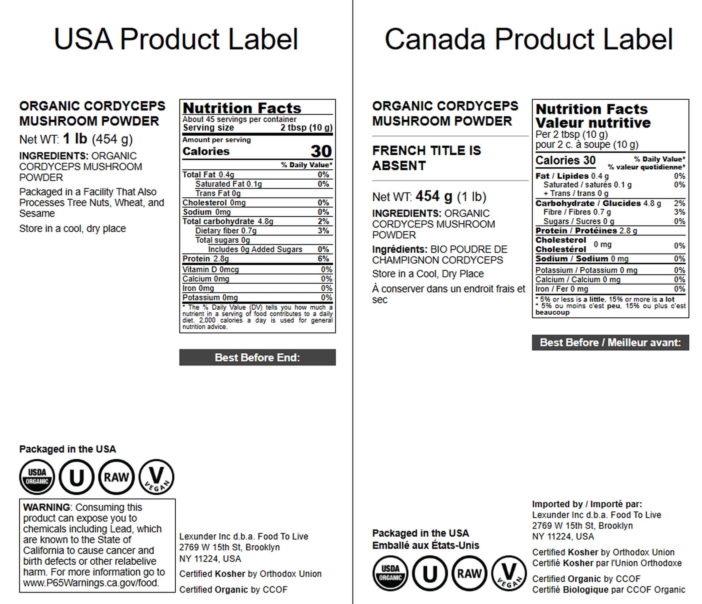 Food to Live cordyceps powder bulk packaging—great value for frequent experimentation.