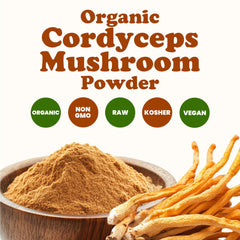 Food to Live cordyceps powder close-up texture—a fine, earthy powder ideal for blending.