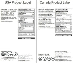 Food to Live Cordyceps powder jar label signals organic vegan non-GMO