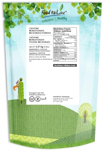 Food to Live creatine monohydrate micronized powder scoop dissolves easily in water.