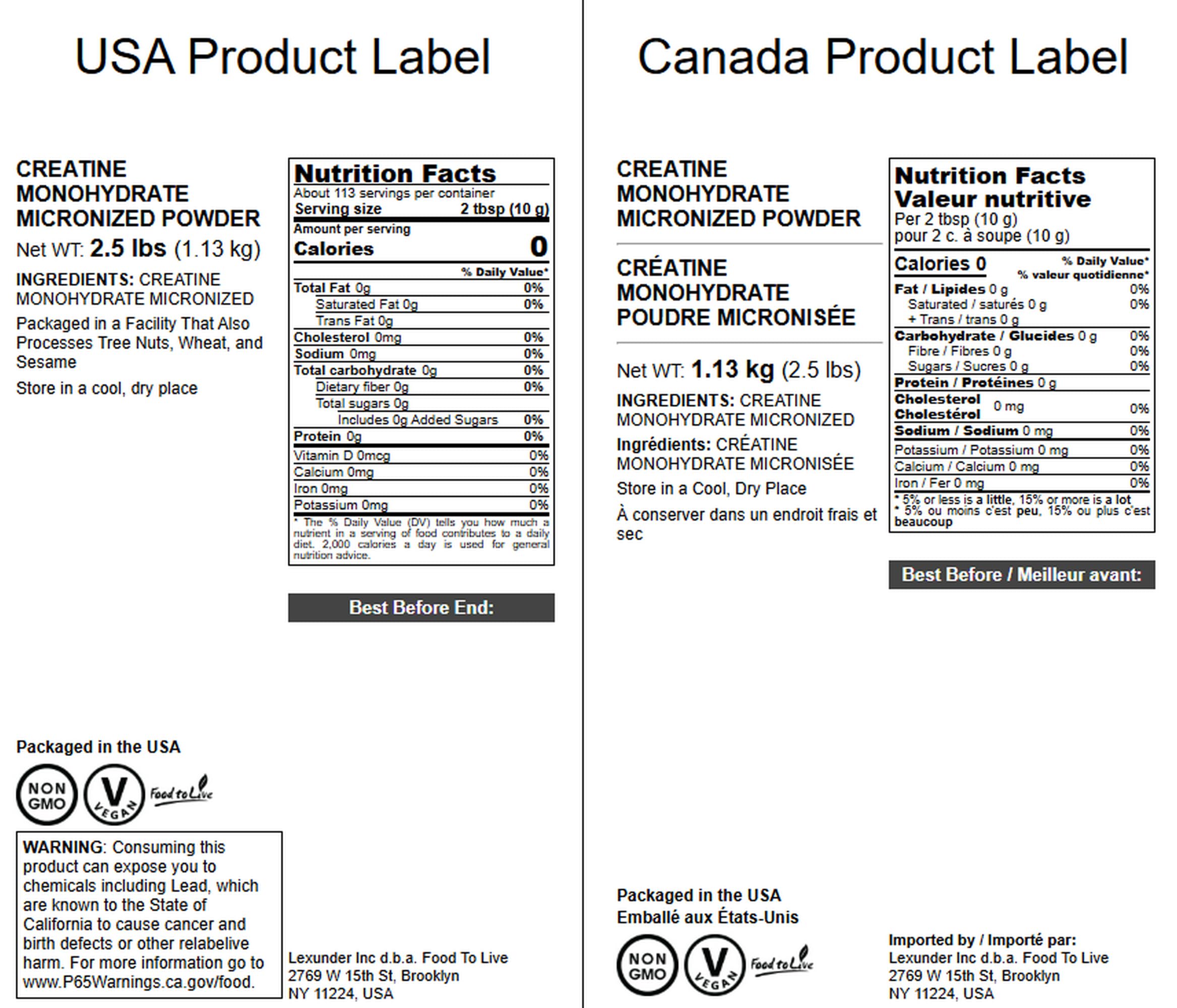 Food to Live Creatine Monohydrate unflavored powder blends with smoothies.