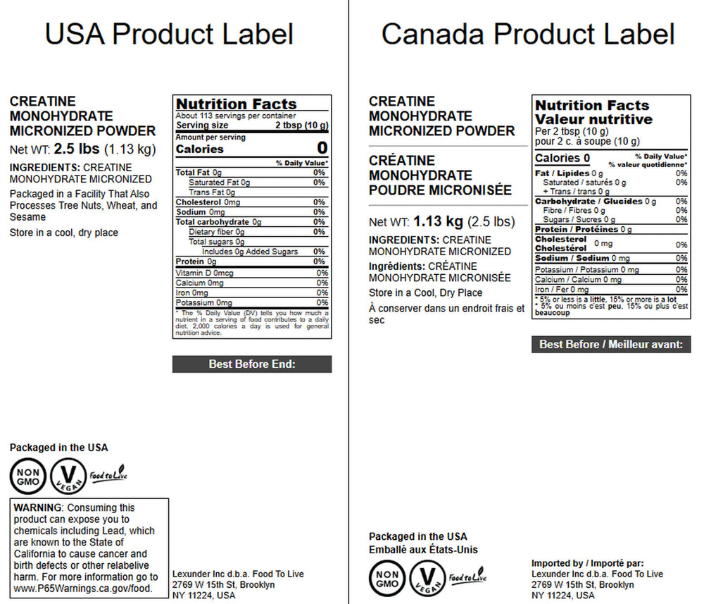 Food to Live Creatine Monohydrate unflavored powder blends with smoothies.