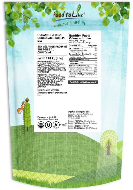 Food to Live Energize bag back shows nutrition and ingredients