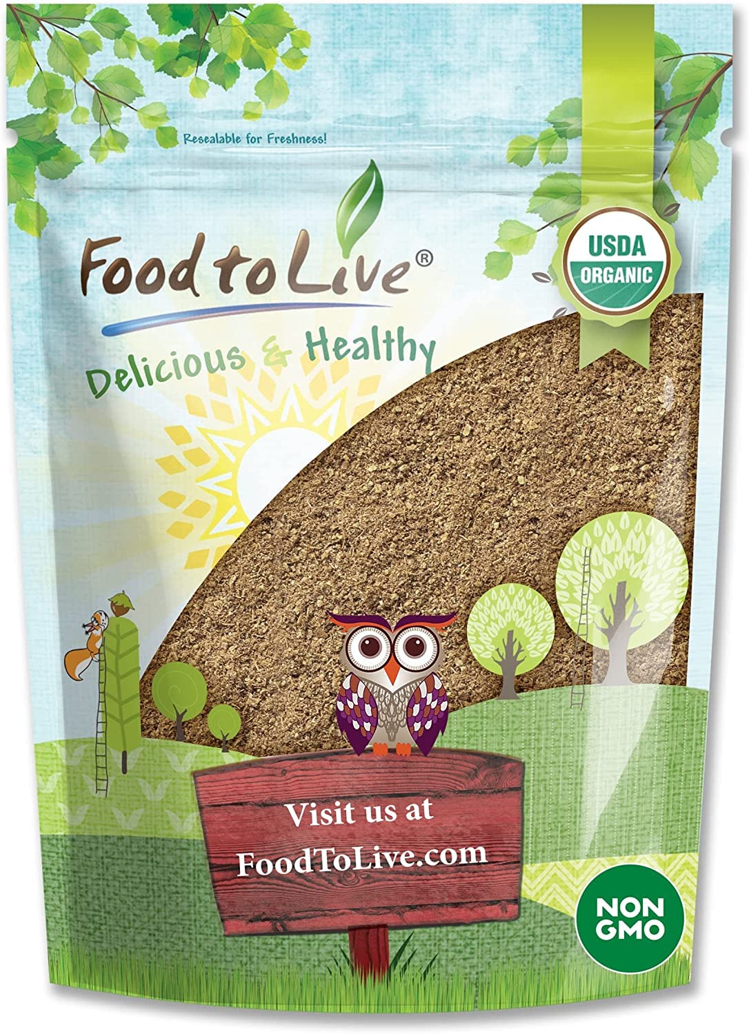 Food to Live psyllium husk powder bag highlighting high fiber content