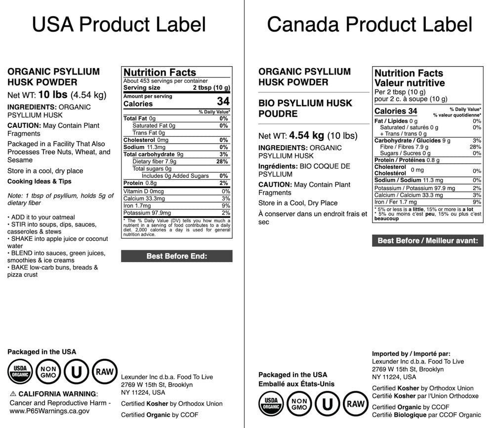 Food to Live psyllium powder for baking uses, close-up