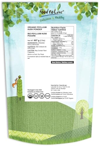 Food to Live psyllium husk powder jar with ultra-fine texture label