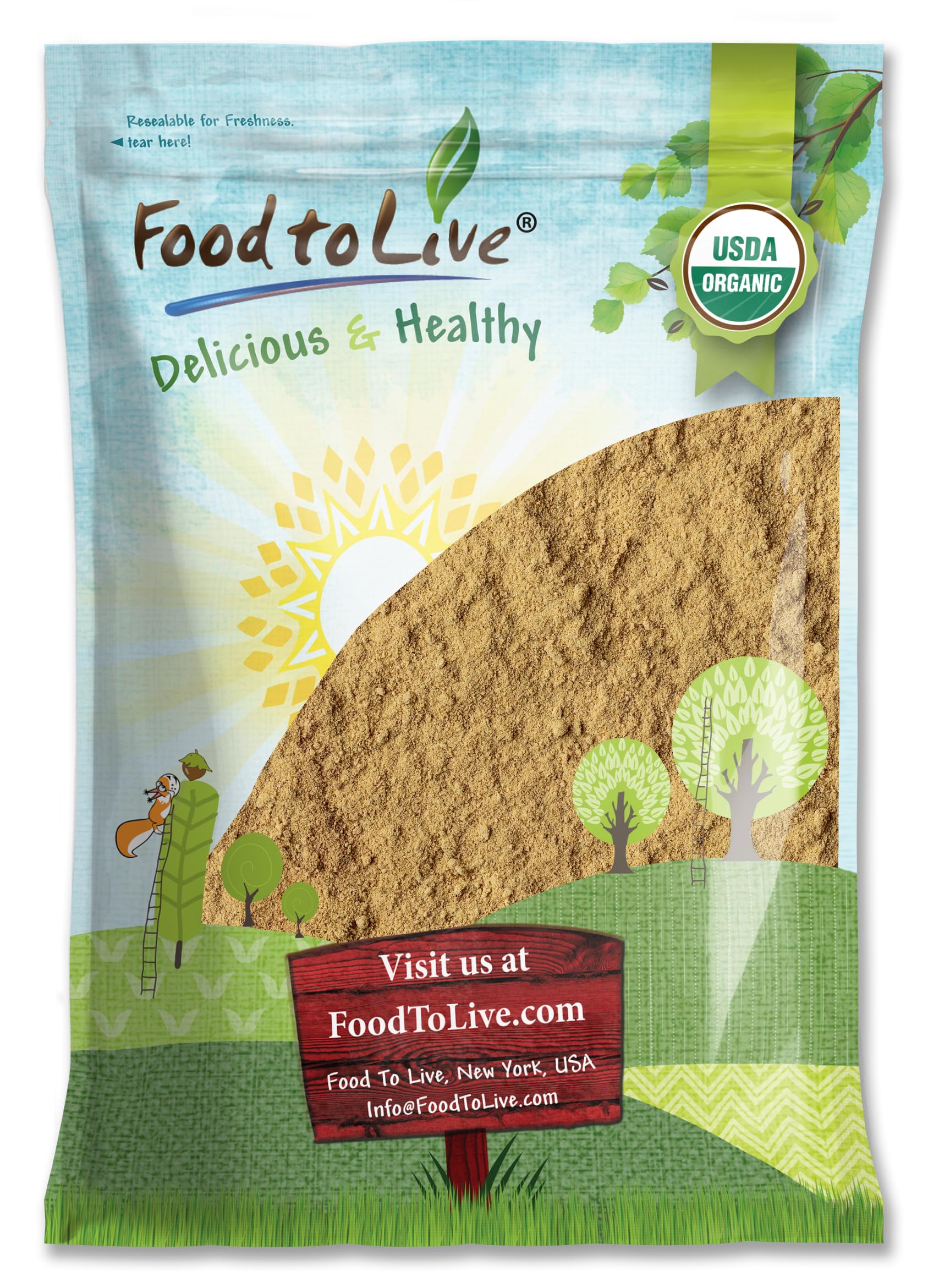 Food to Live Triphala powder bulk bag shown for bulk purchases and easy pantry storage.