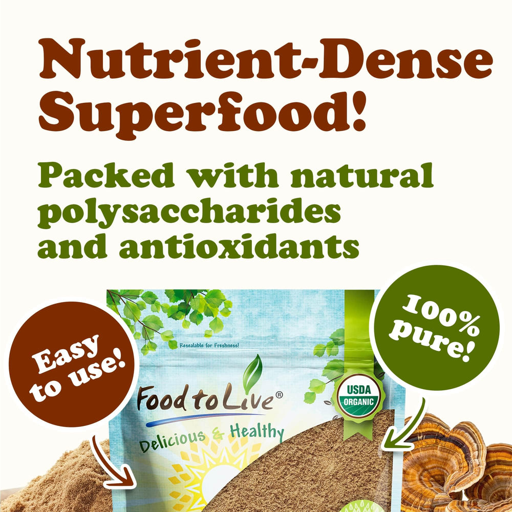 Food to Live turkey tail powder in smoothie for a nutrient boost.