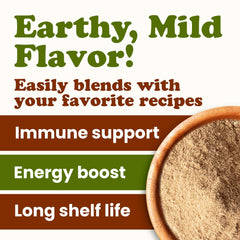 Food to Live turkey tail powder packaging on a kitchen shelf highlighting bulk value.
