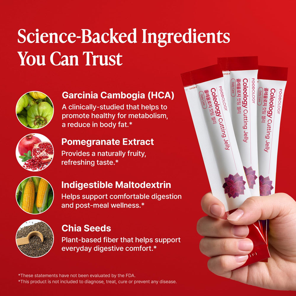 FOODOLOGY Coleology jelly shows chia seeds and fiber notes.