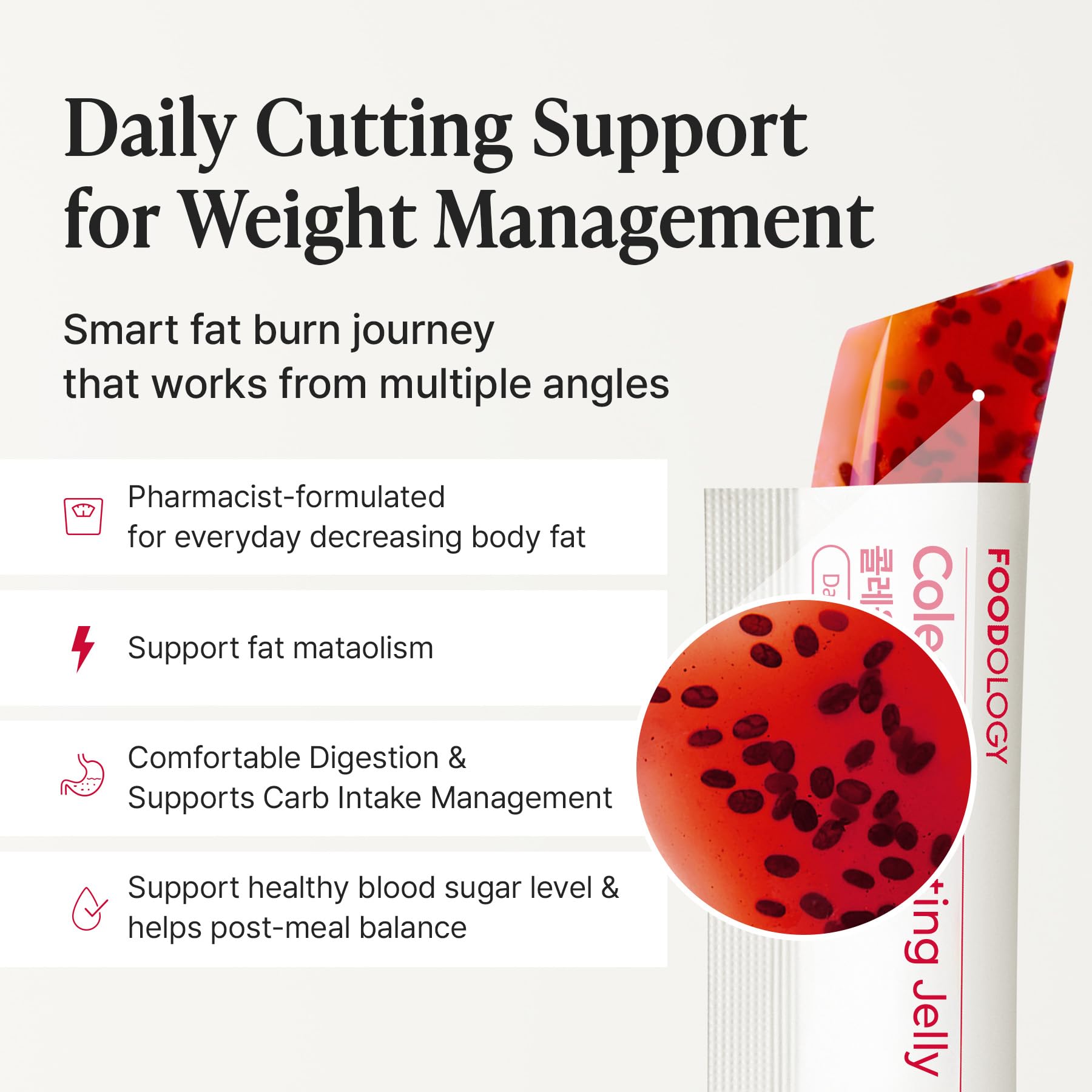FOODOLOGY Coleology jelly cross-section reveals chia texture and pomegranate color.