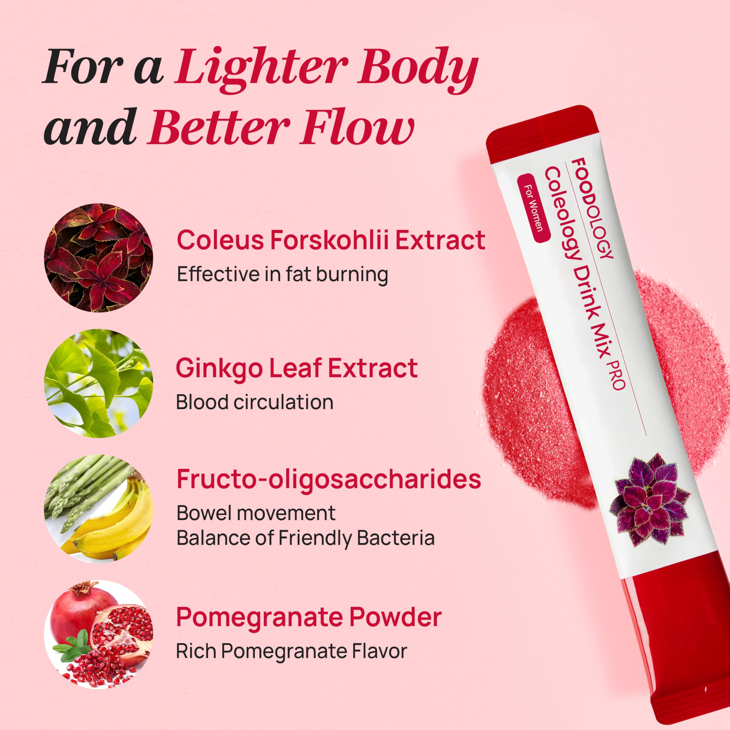 FOODOLOGY Coleology Drink Mix Pro includes coleus forskohlii for natural balance exploration.