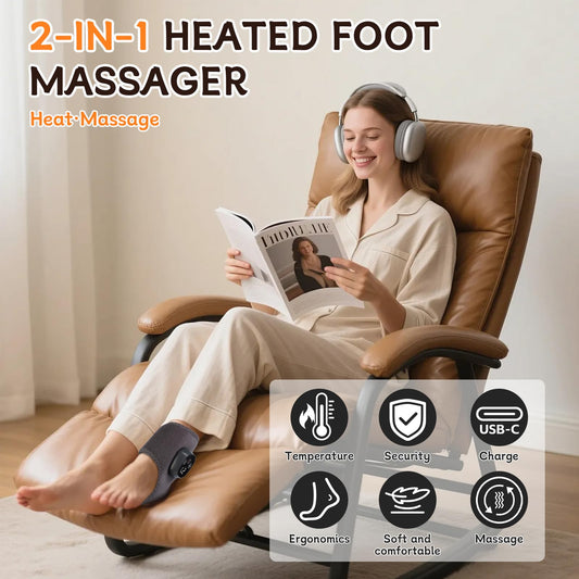 Foot Renew cordless massager with heat levels and massage modes for customized relief.