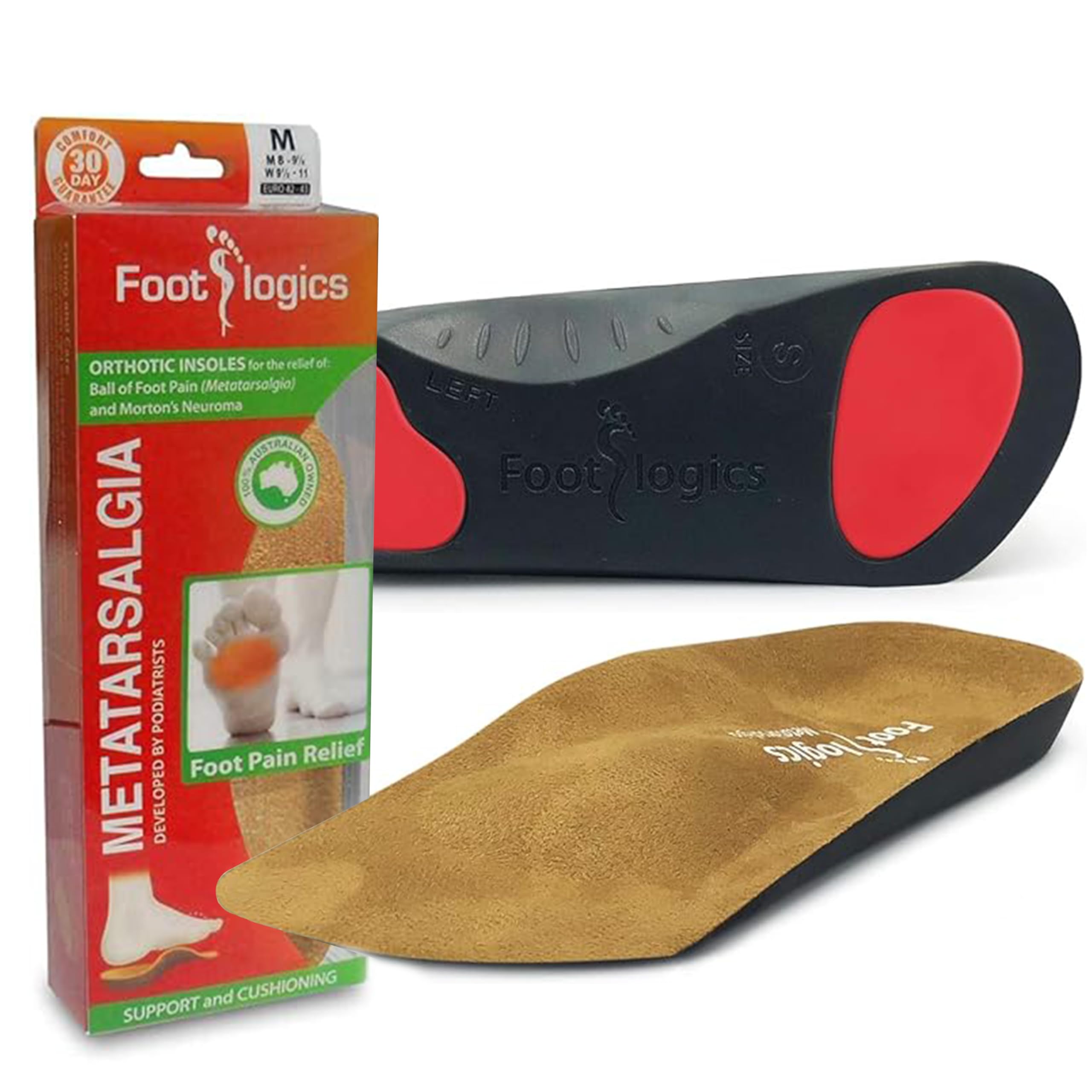 Footlogics 3/4 length insole with built-in raise supports arch and forefoot