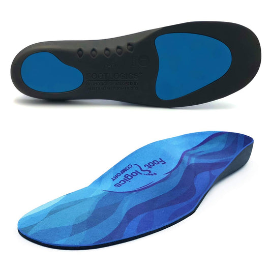 Footlogics Comfort full-length orthotic insoles with arch support inside a shoe.