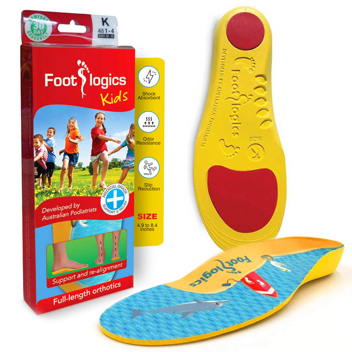 Footlogics Fun Kids orthotics yellow full-length insole for all-day wear