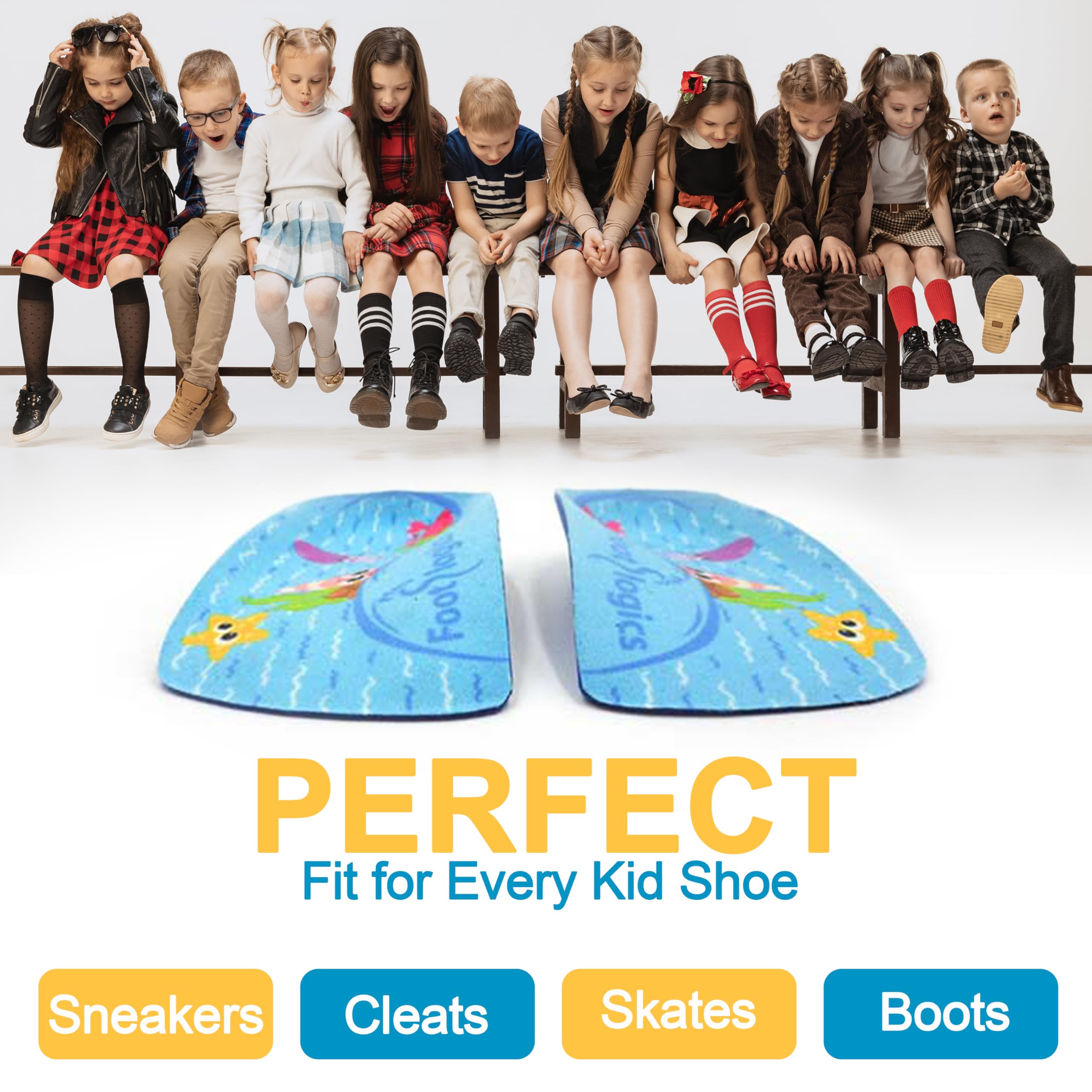 Footlogics Kids fits in school and sports shoes for versatile use.