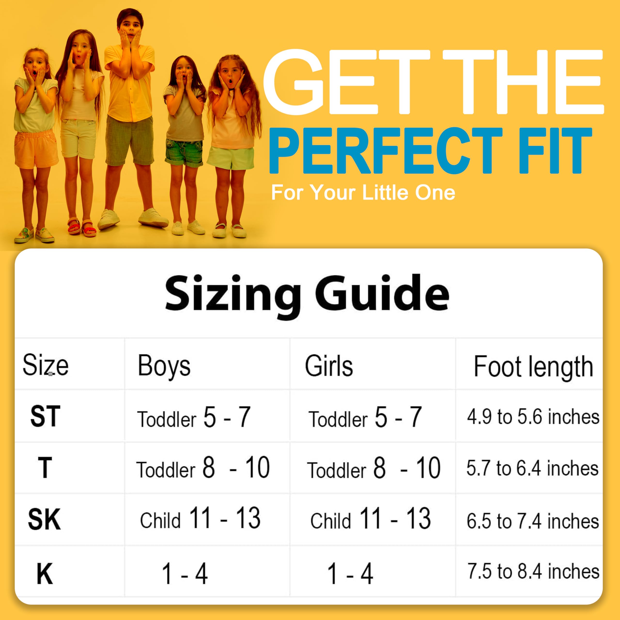 Footlogics Kids size guide helps find the right fit.