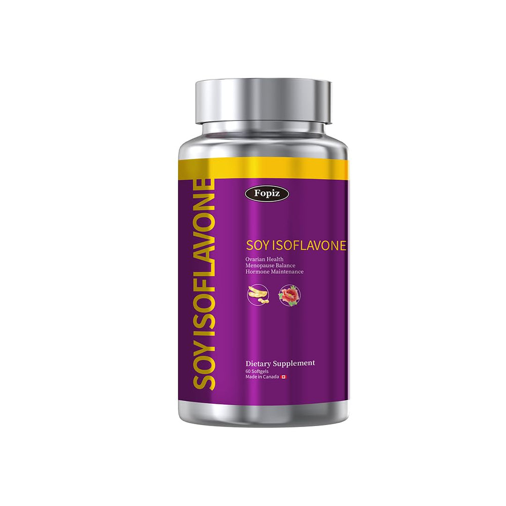 FOPIZ Soy Isoflavones bottle label with 120 mg extract for hormonal support