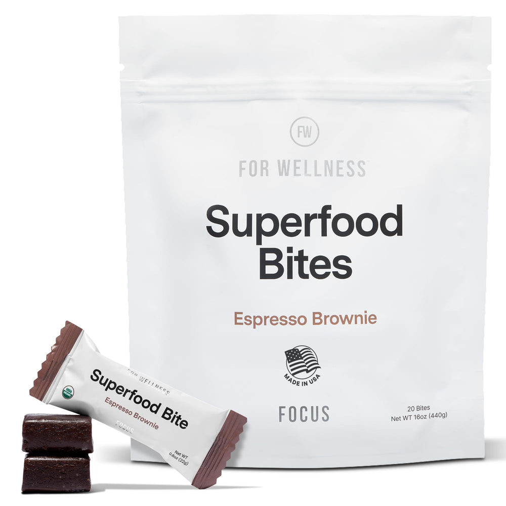 For Wellness Bites Focus Cocoa Espresso Brownie 20ct — tasty, convenient brain-boosting snack.