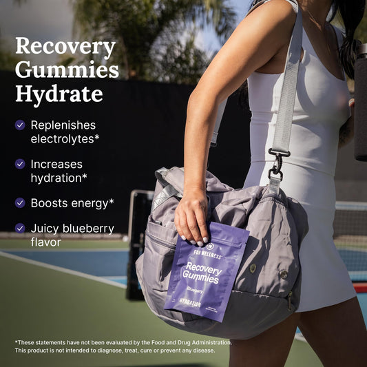 For Wellness Gummies blueberry close-up highlighting antioxidants and clean ingredients.
