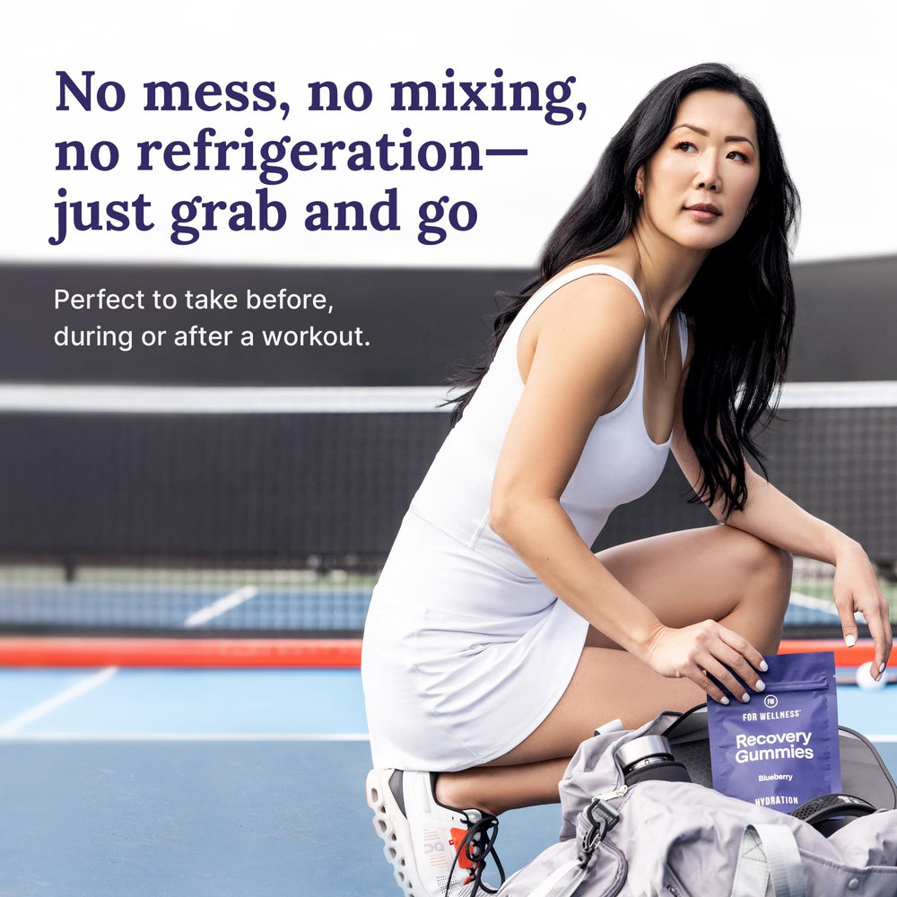 For Wellness Gummies packaging suitable for travel and workouts.