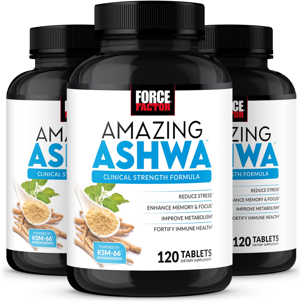 Force Factor Amazing Ashwa bottle front for daily stress support.