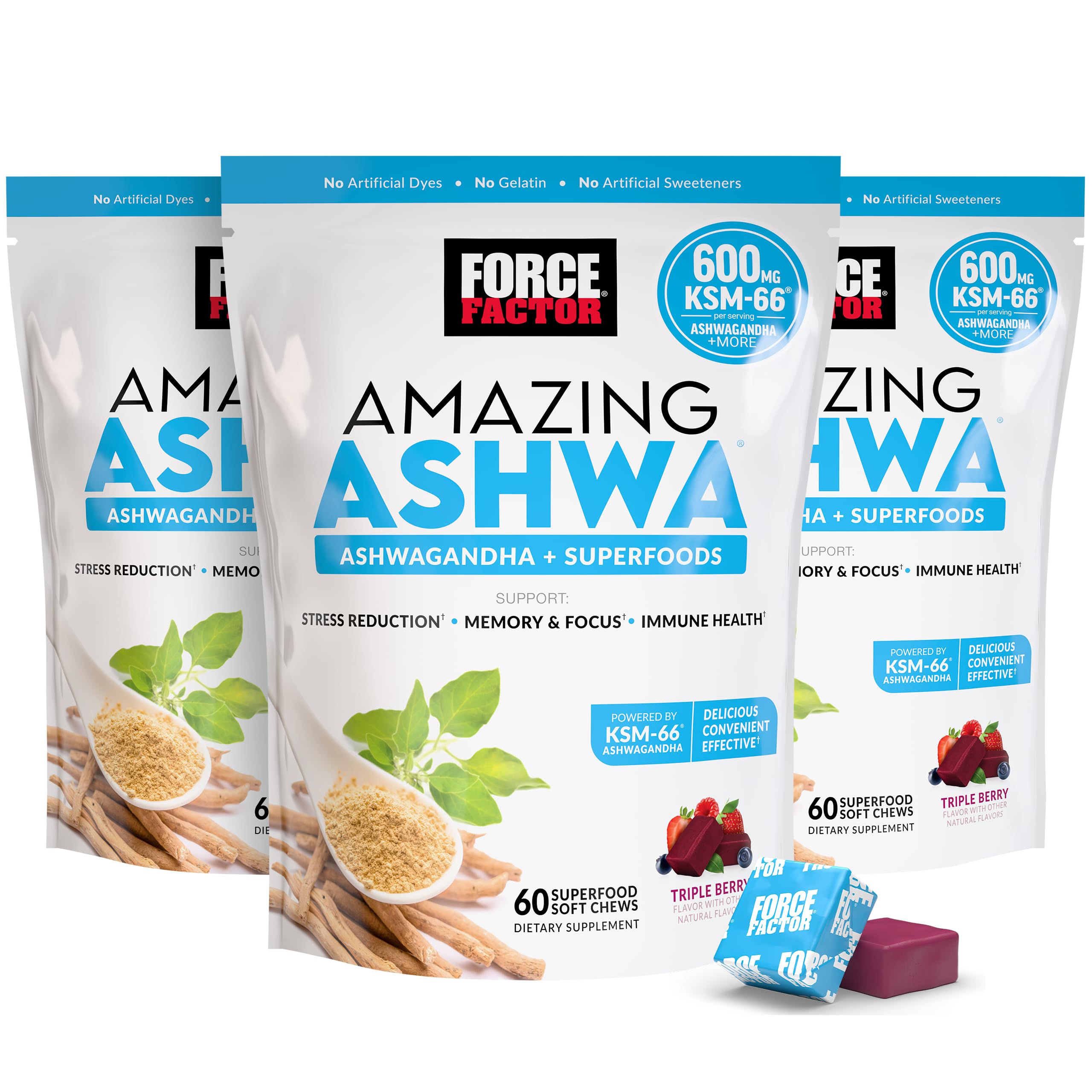 Force Factor Amazing Ashwa bottle packaging suggesting stress support and everyday wellness.