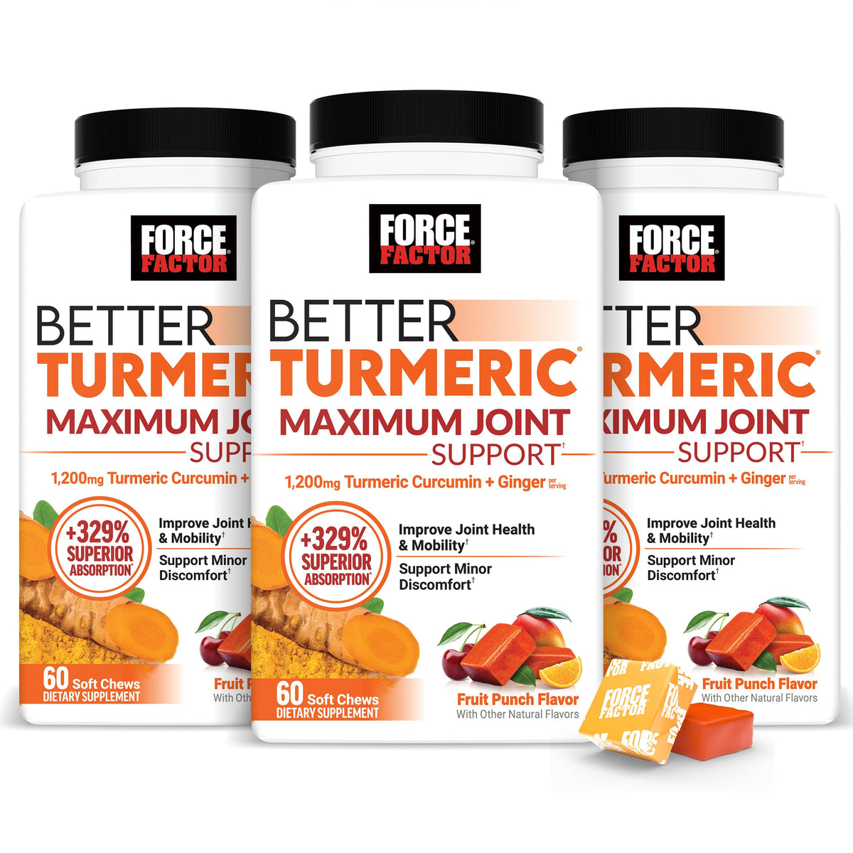 Force Factor Better Turmeric bottle shown for on-the-go joint comfort.