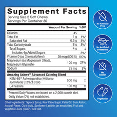 Blueberry pomegranate flavor of Force Factor Amazing Ashwa Complete Calm chewy treats.