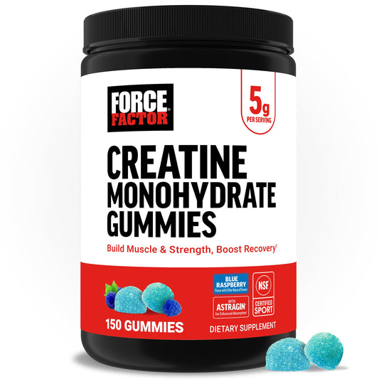Force Factor Creatine Gummies blue raspberry bottle boosts energy and recovery