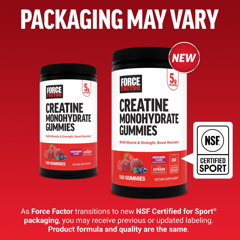 Back label of Force Factor Creatine Gummies showing 5g per serving