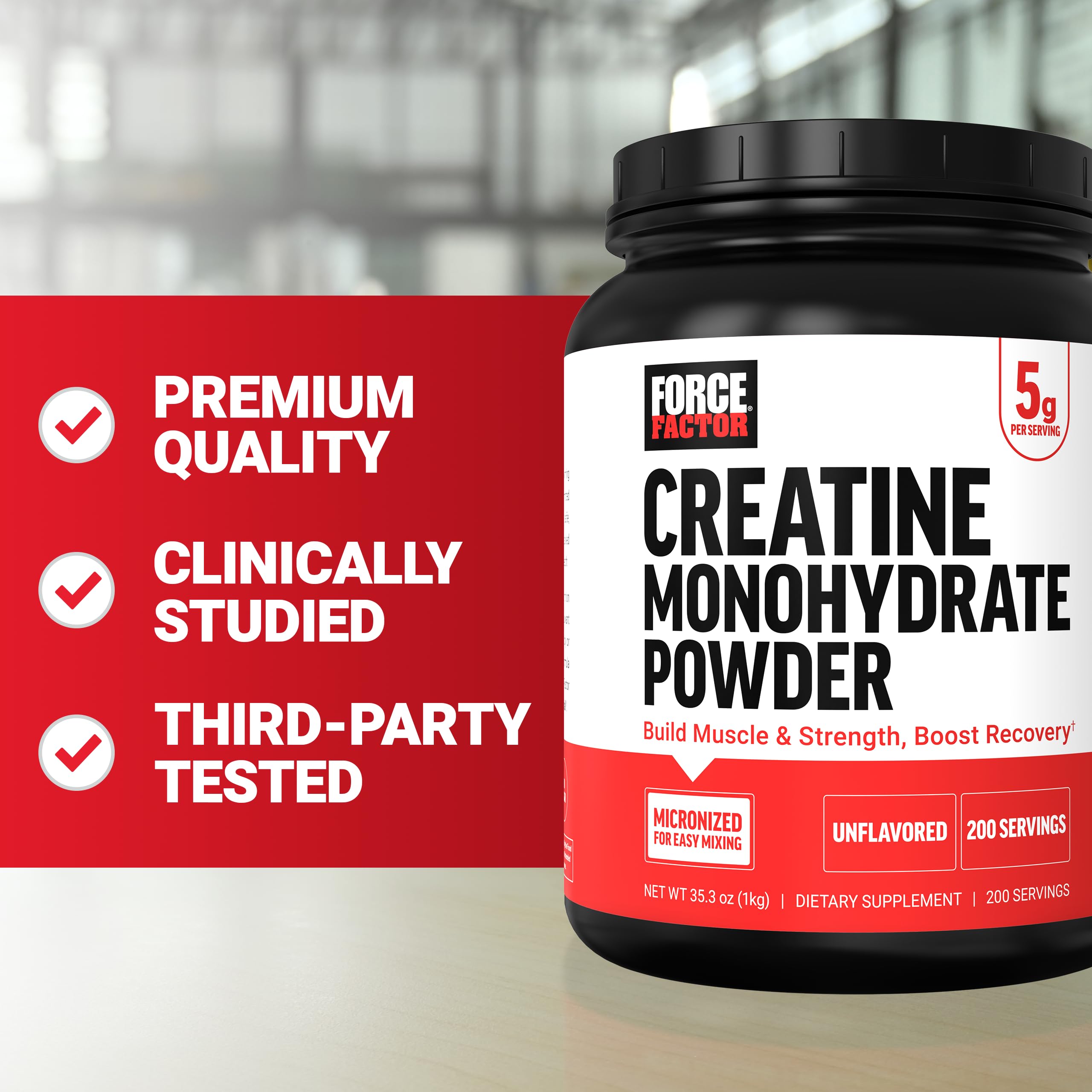 Shaker cup filled with Force Factor creatine powder for workouts