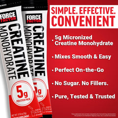 Force Factor Creatine no-scoop packets simplify daily supplementation.