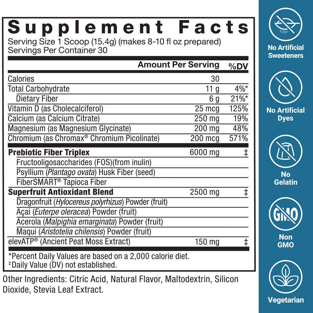 Force Factor Diet Aid prebiotic fiber supports digestion and fullness between meals.