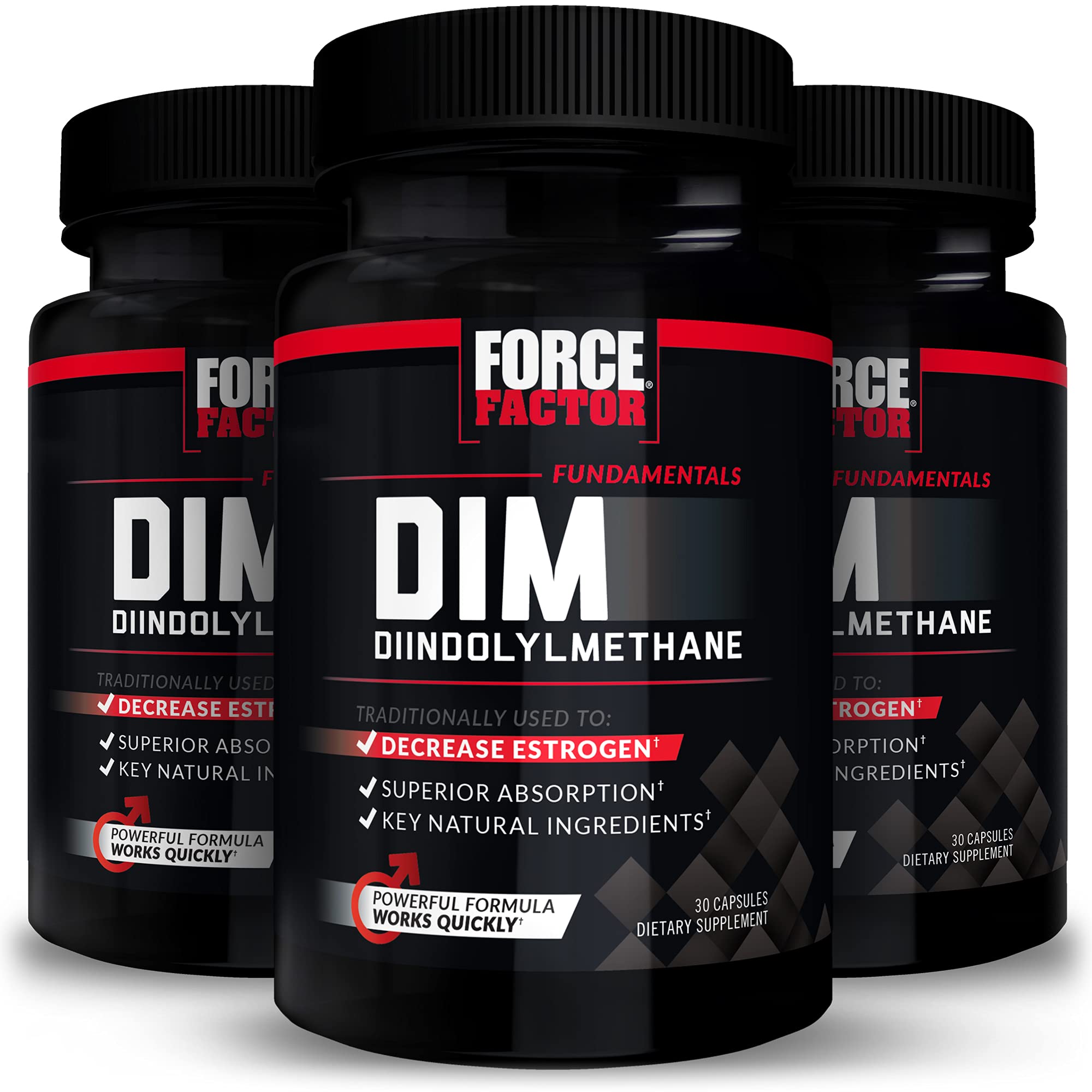 Force Factor DIM 3-pack bottles ready for daily supplementation.