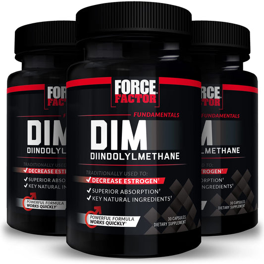 Force Factor DIM 3-pack bottles ready for daily supplementation.